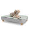 A puppy resting on the large topology puppy bed with square wooden feet