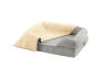 grey small 24 memory foam bolster bed with a cream plush blanket over the top