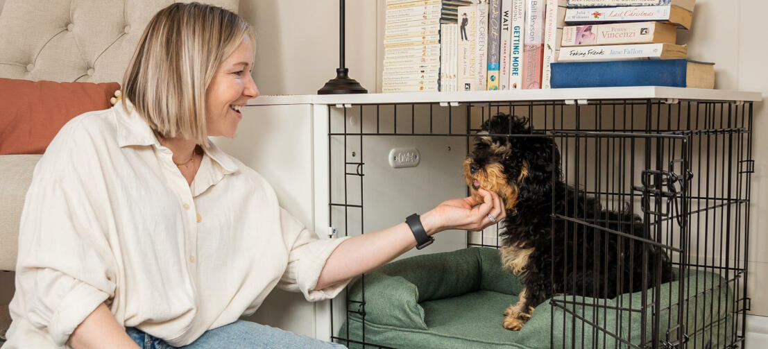 Woman petting her dog