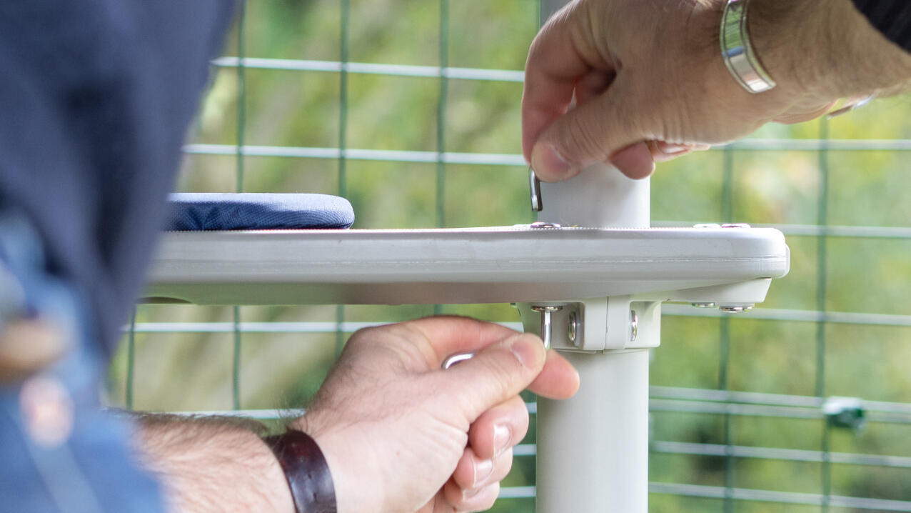 The freestlye step being attached to the pole