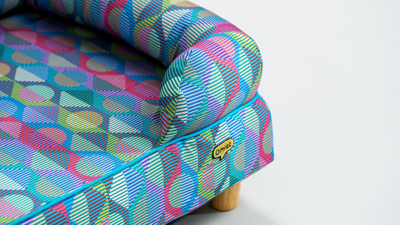 detail of a bright bolster dog bed