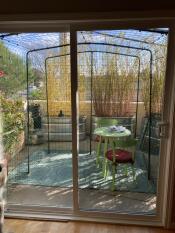 Catio installed on the patio of a sunny garden