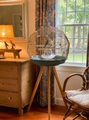 Omlet Geo Bird Cage with Gold Cage, Teal Base and Tall Legs