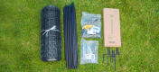 Netting, poles and boxes, everything you get with Omlet's chicken fencing.