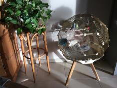 Omlet Geo Bird Cage with Gold Cage, Cream Base and Small Legs