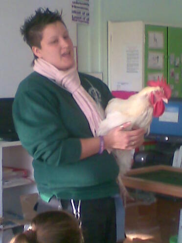 Claire with a very large cockeral