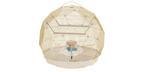 Omlet Geo Bird Cage with Gold Cage and Cream Base