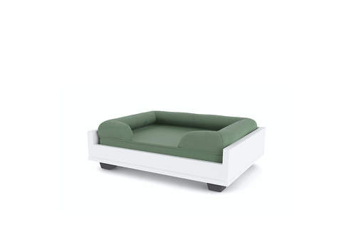 a green memory foam bolster bed on a fido sofa, size 24
