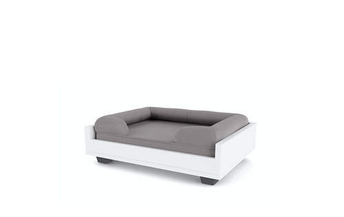 a grey memory foam bolster bed on a fido sofa, size 24
