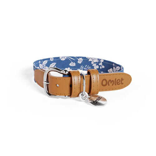 Small Dog Collar in blue floral Gardenia Porcelain print by Omlet.