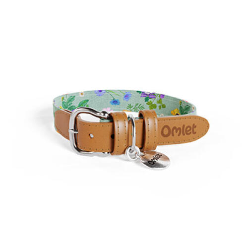 Small Dog Collar in green and multicoloured floral Gardenia Sage print by Omlet.