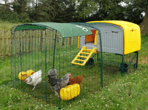 Eglu Cube Summer Shade, shown on Yellow Eglu Cube Chicken coop.