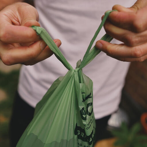 Tying up Beco Dog Poop Bag