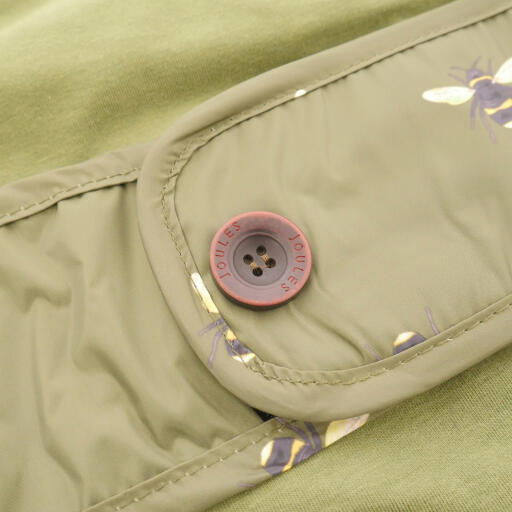 Button on a Joules Olive Bee Water Resistant Coat