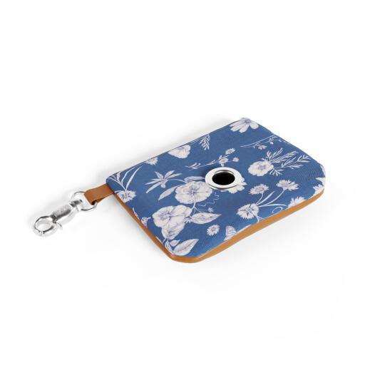 Dog poop bag holder in blue floral Gardenia Porcelain print by Omlet.