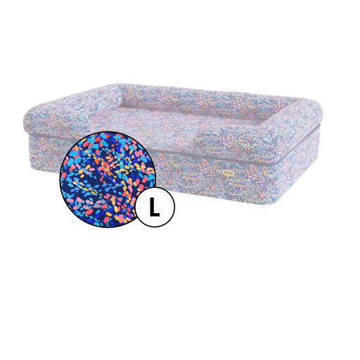 Large bolster dog bed cover in Patterpaws Neon print by Omlet.