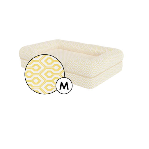Medium bolster dog bed cover in Honeycomb Pollen print by Omlet.