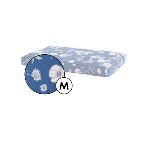 Medium cushion dog bed cover in blue floral Gardenia Porcelain print by Omlet.