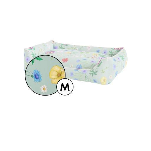 Medium nest dog bed cover in Gardenia Sage print by Omlet.