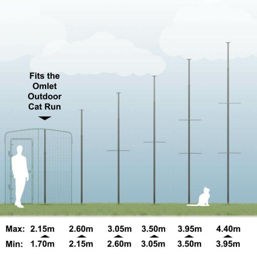 Graphic of the Outdoor Freestyle Cat Tree available sizes