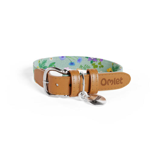 Small Dog Collar in green and multicoloured floral Gardenia Sage print by Omlet.