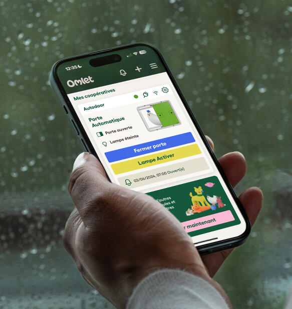 omlet app screen on a phone showing status of automatic door