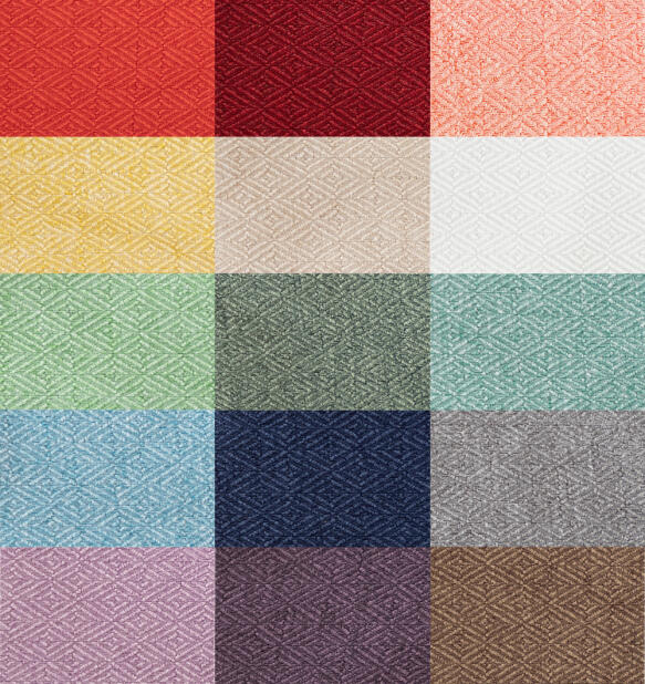 Swatch of different Bolster bed fabric colours.