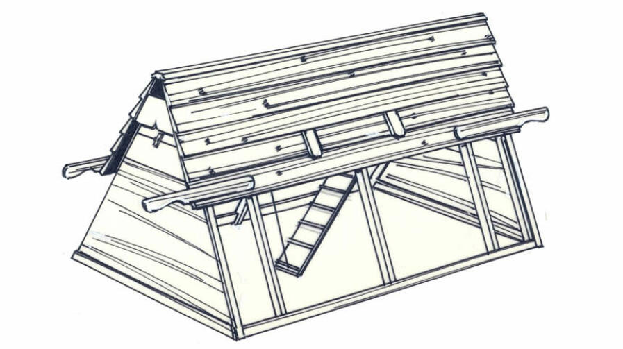 A drawing of wooden chicken coop.