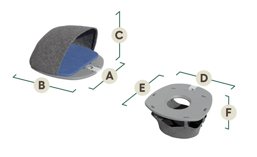 Dimensions for Freestyle Outdoor Cat Tree den and hammock.