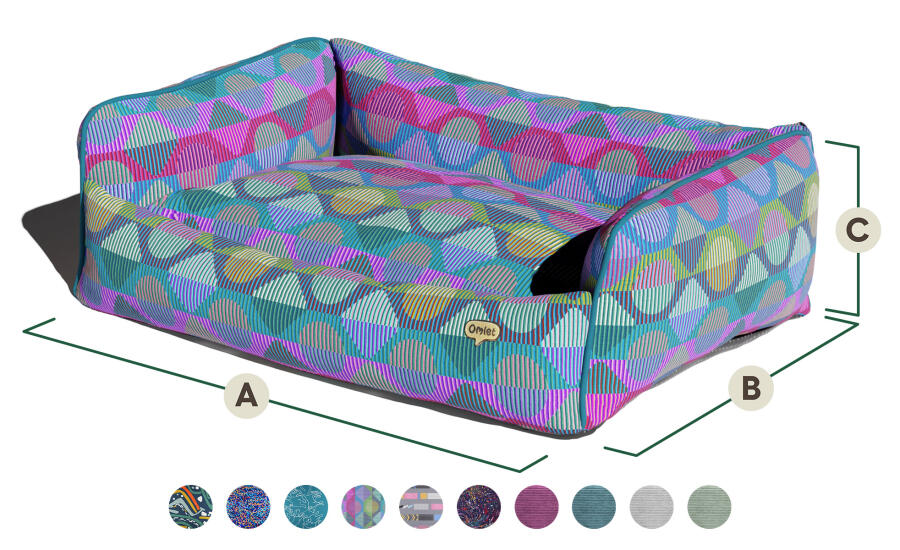 nest dog bed swatches and dimensions