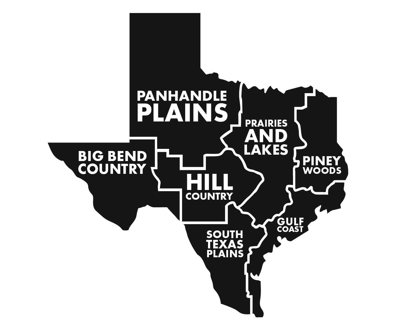 Map of the regions of the state of Texas