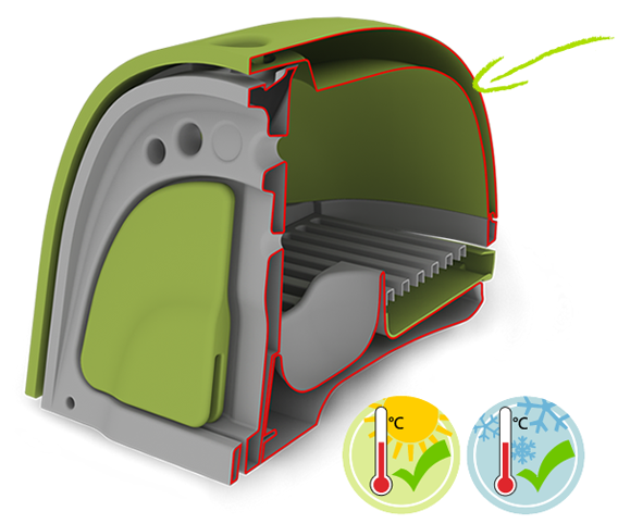 The Eglu Classic is warm in winter and cool in summer with its innovative twin-wall construction.