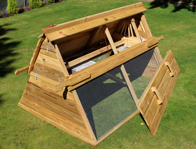 The Boughton chicken coop with full length door open.