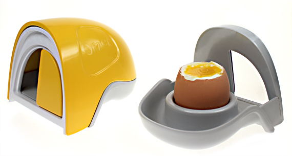 Eglu egg cup in yellow with boiled egg.