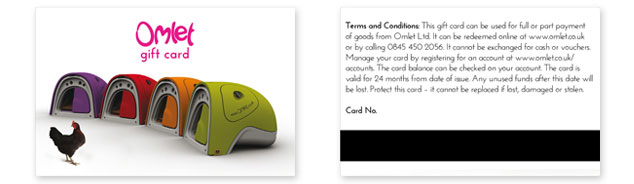 Front and back of Omlet Gift Card.