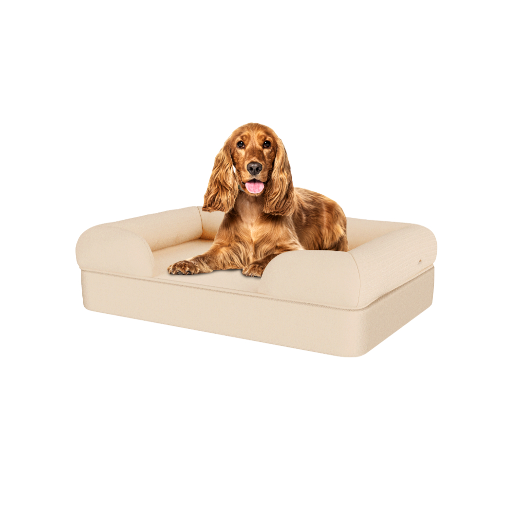 Medium Memory Foam Dog Bed - Omlet Bolster Dog Bed in Natural Beige