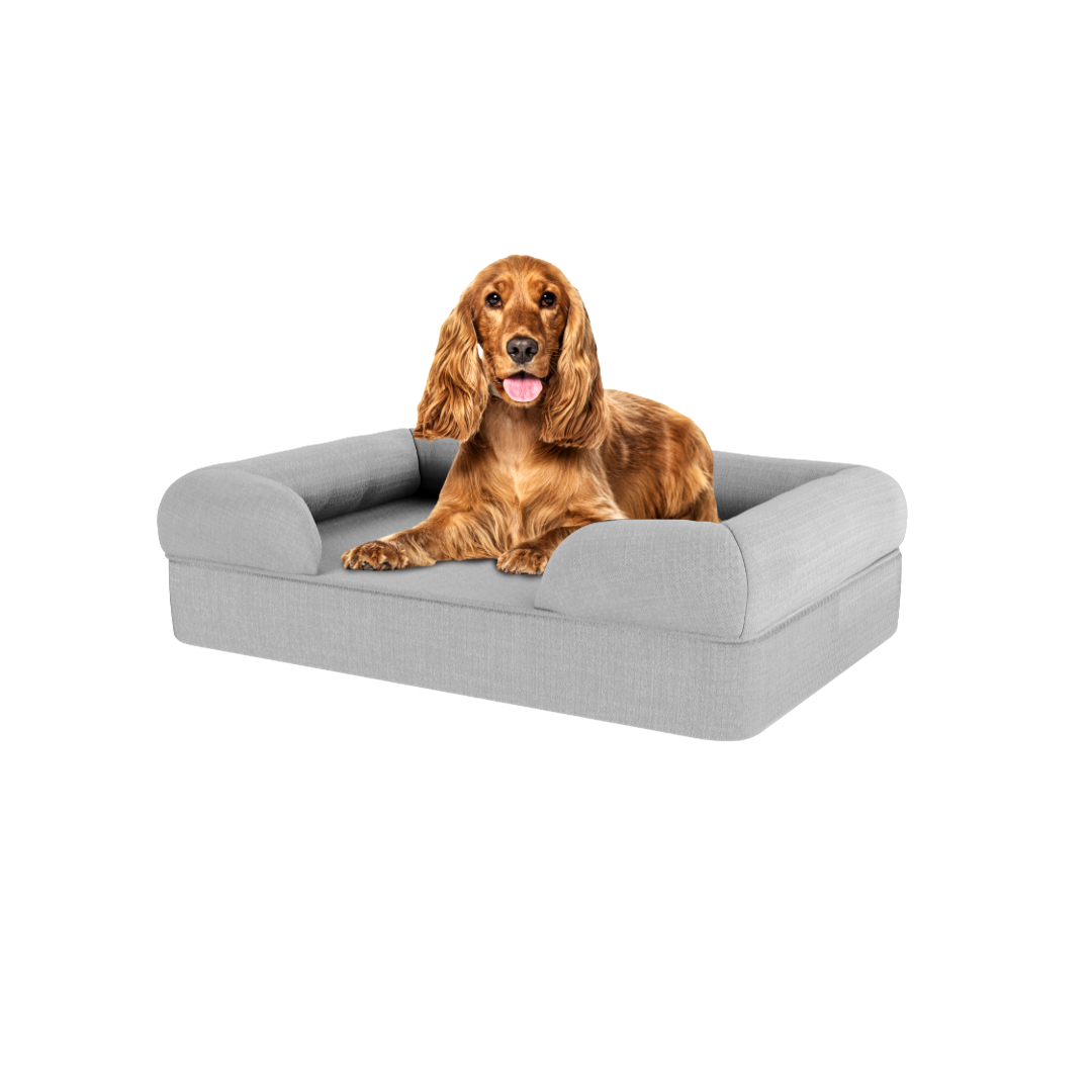 Medium Memory Foam Dog Bed - Omlet Bolster Dog Bed in Stone Grey