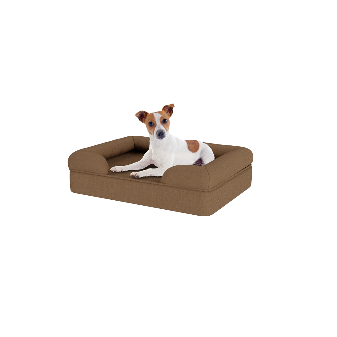 Small Memory Foam Dog Bed - Omlet Bolster Dog Bed in Mocha Brown