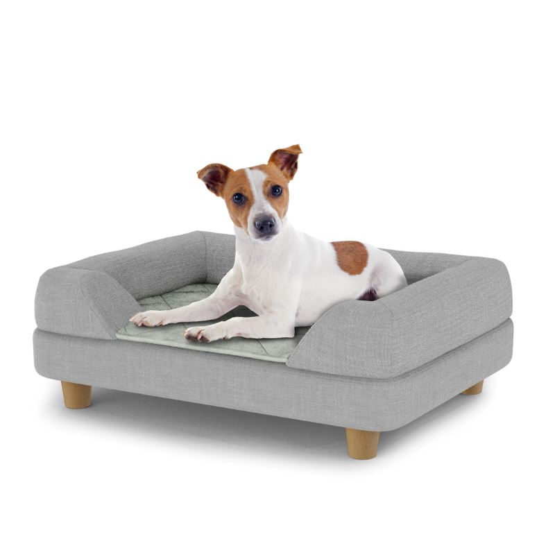 Small Easy to clean dog bed with Bolster Topper and Wooden Round Feet