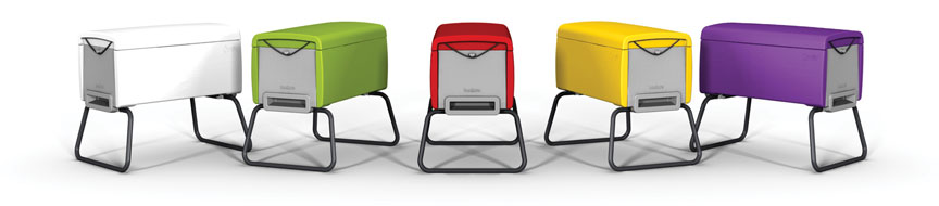 The different colours of the Beehaus (White, Green, Red, Yellow and Purple)