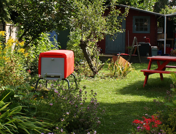 The Beehaus in a sunny garden.