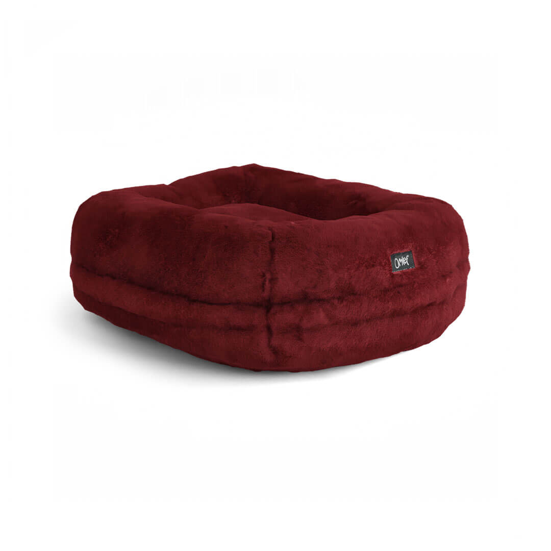 Maya Donut Cat Bed Ruby Red Plush Cushion With Customisable Feet
