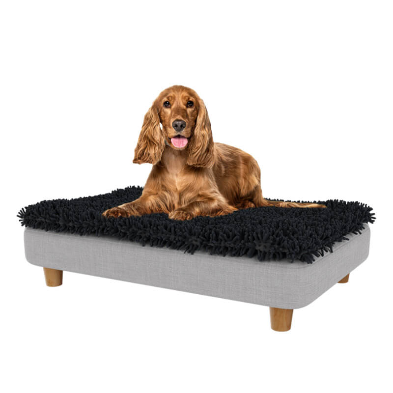 Topology Dog Bed with Charcoal Grey Microfibre Topper and Round Wood